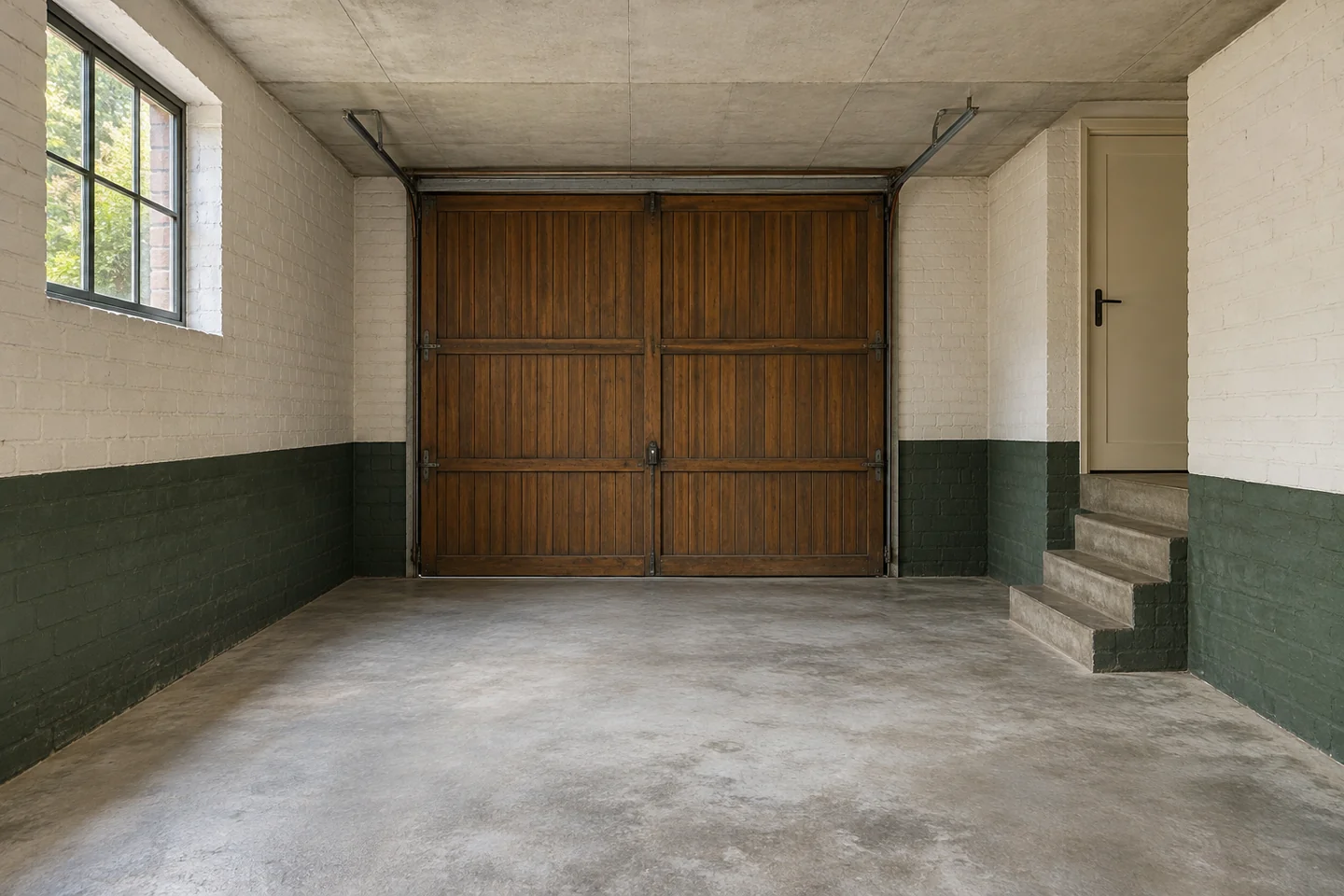 Illustration d’un garage vide et de l’escalier qui rejoint le logement.